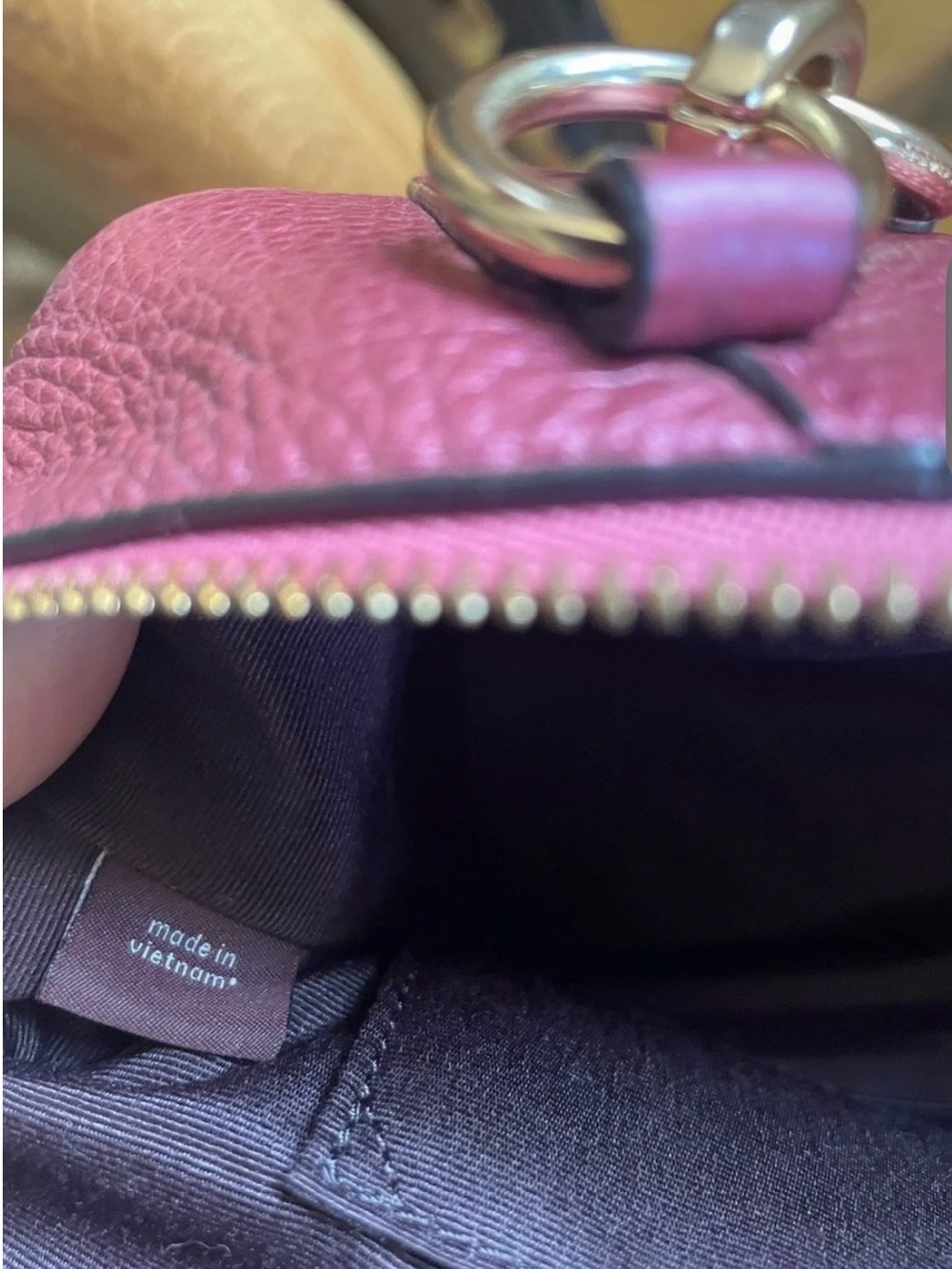 Coach Kelsey Metallic Pebbled Leather Shoulder Crossbody Rose Burgundy Gold Bag - Picture 14 of 15